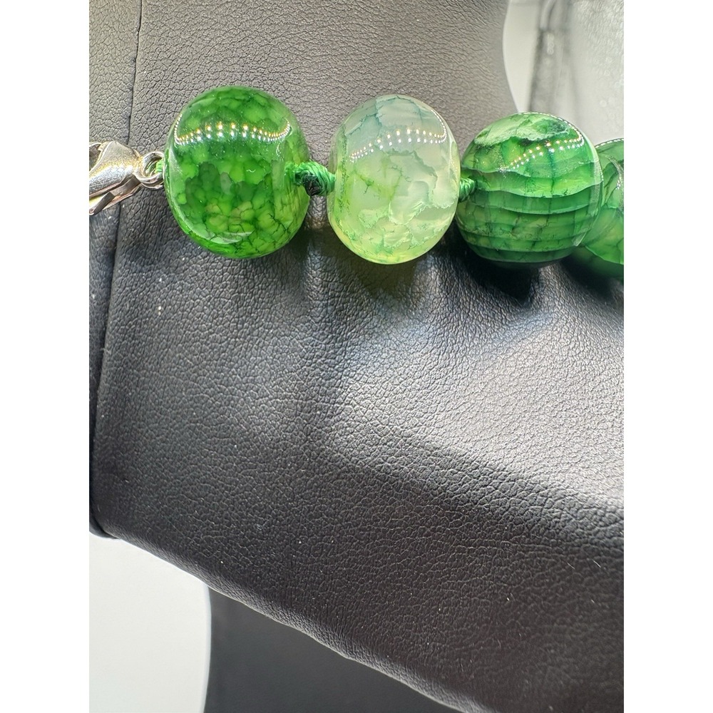 Green Agate Stone Bead Necklace Sterling Silver 18" Marked LUC‎ 925 CN - Picture 5 of 9